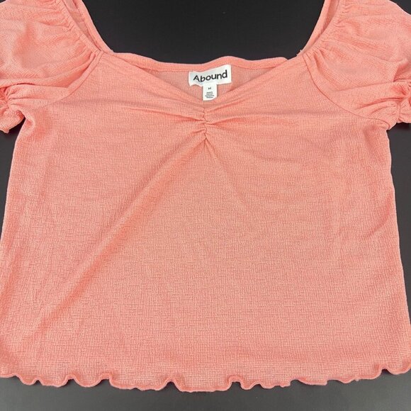 Abound Coral Puff Sleeve Textured Knit Top With Ruffle Trim  - Womens M - Picture 4 of 8